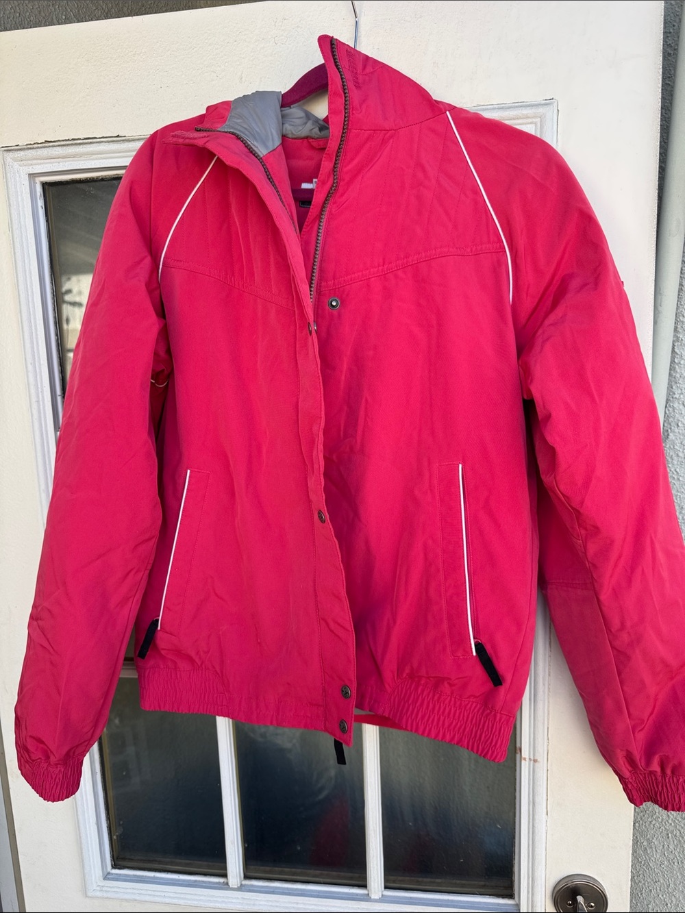 Columbia Women's Bright Pink Ski Jacket with White Piping